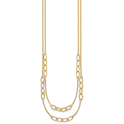 14K Yellow Gold Polished and Textured Woven Double Strand with Oval Links 17.5 Inch Necklace