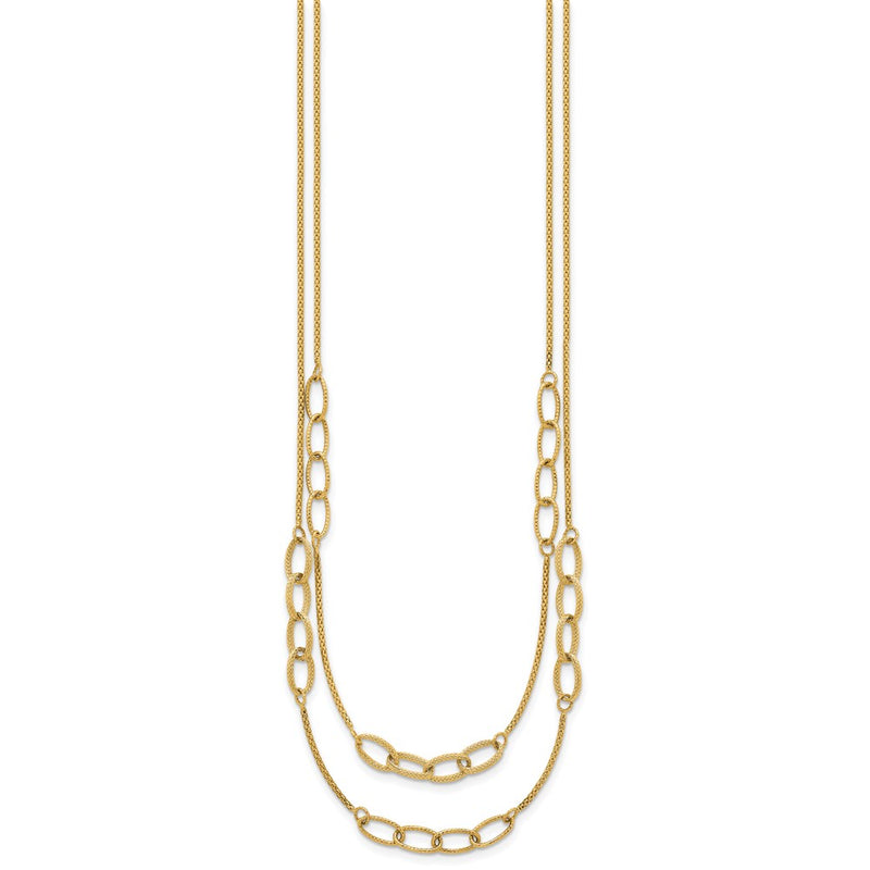 14K Yellow Gold Polished and Textured Woven Double Strand with Oval Links 17.5 Inch Necklace