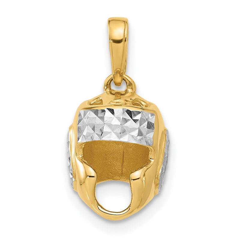 14K Yellow Gold and Rhodium Diamond-cut Wrestling Helmet Pendant