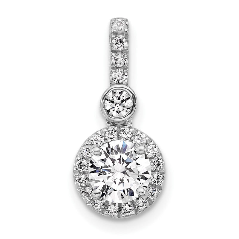 14K White Gold 1 carat Lab Grown Diamond VS/SI+ G+ Round Complete Halo Pendant