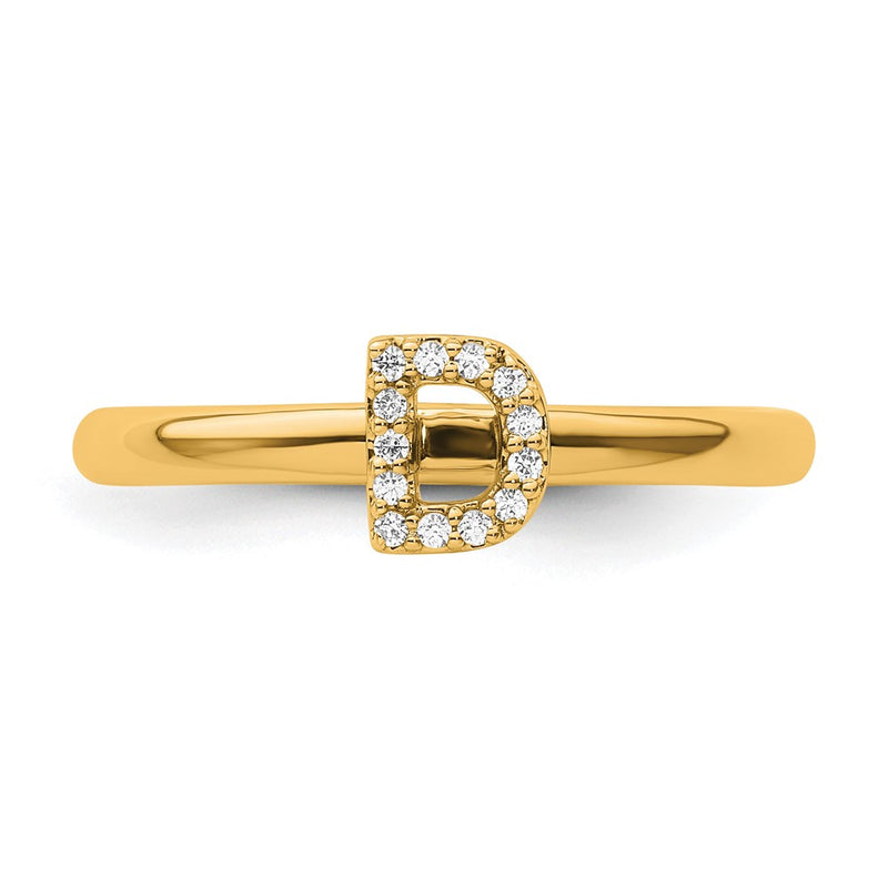 14K Yellow Gold Stackable Diamond Initial D Size 7 Ring