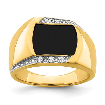 14K White Gold Onyx and Diamond Mens Ring