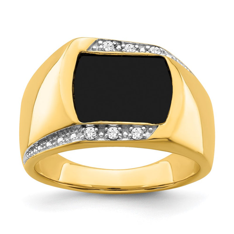 14K White Gold Onyx and Diamond Mens Ring
