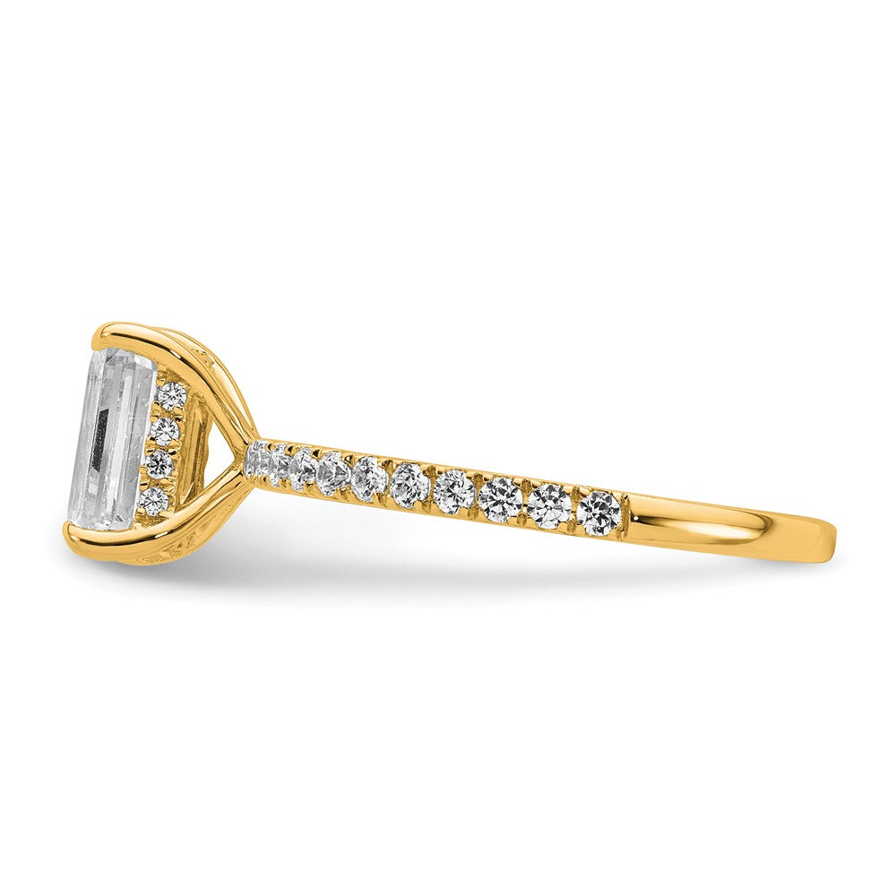 14K Yellow Gold 2 carat Certified Lab Grown Diamond VS+ F+ Emerald Complete Solitaire with Flair Engagement Ring