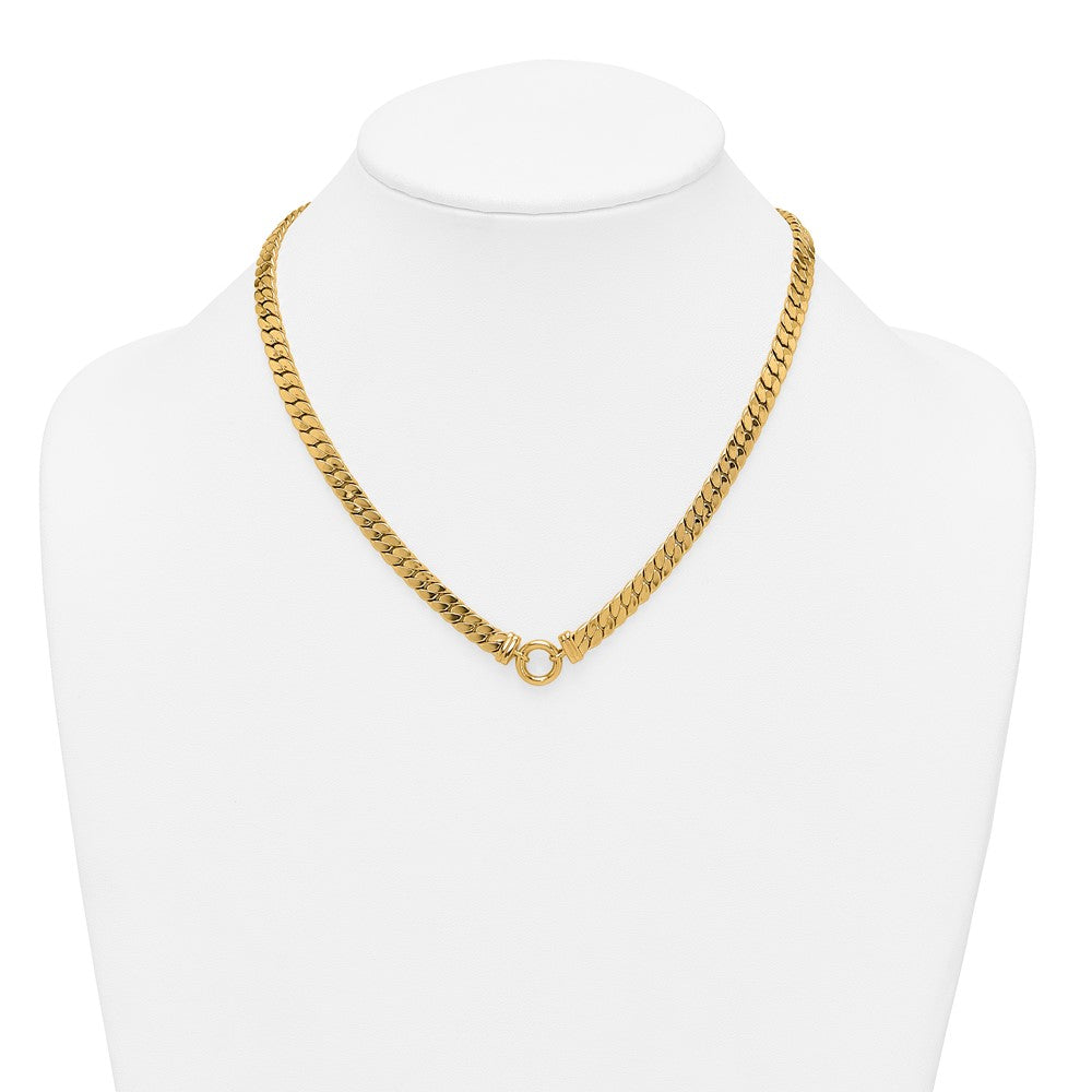14K Yellow Gold Polished Flat Curb Link with Center Circle Element 18 Inch Necklace