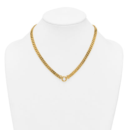 14K Yellow Gold Polished Flat Curb Link with Center Circle Element 18 Inch Necklace