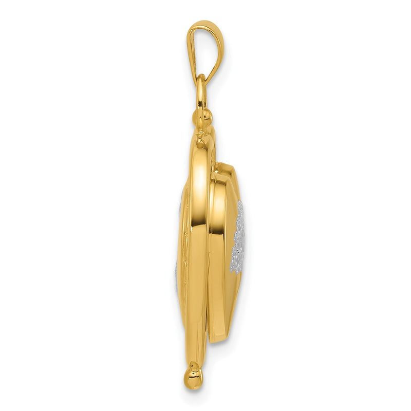 14K Yellow Gold and Rhodium Tree of Life and Flowers in Spinning Frame Reversible 15mm Heart Locket