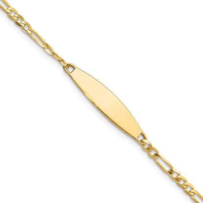 14K Yellow Gold Polished Solid Chain/Solid Plate Figaro Link 24.6x5.5mm Plate 8 Inch ID Bracelet