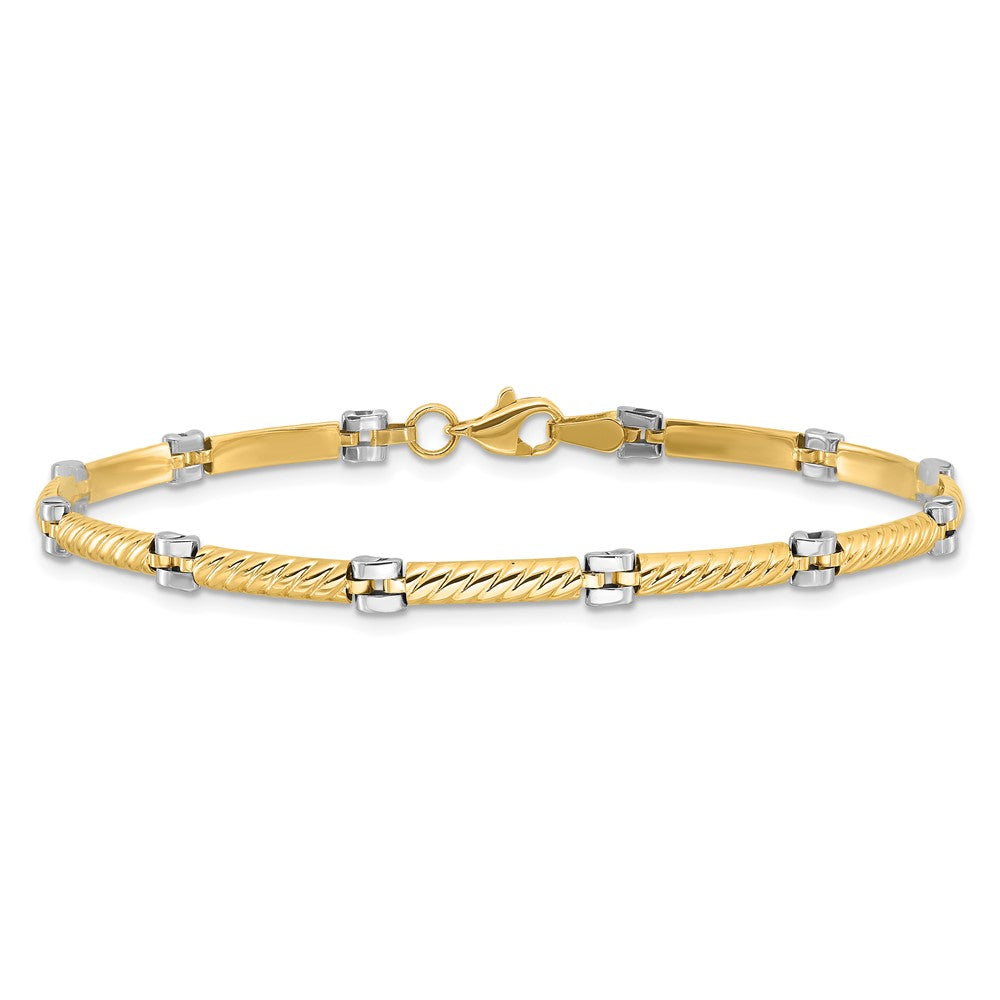14K Two-Tone Gold Two-tone Polished 3.5mm Fancy Twisted Bar Link Chain Bracelet
