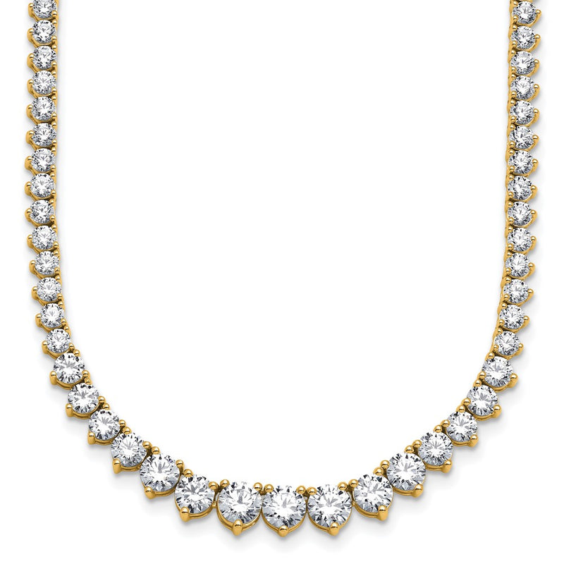 14K Yellow Gold 15 1/10 carat Lab Grown Diamond VS+ F+ Complete Round 16 Inch Graduated Tennis Necklace