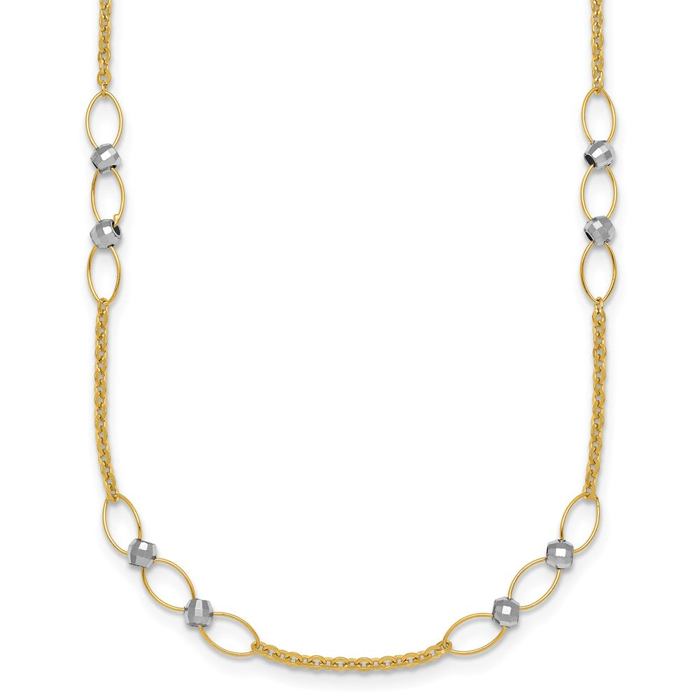 14K Two-Tone Gold Two-tone Polished Oval Links and Faceted Beads 18 Inch Necklace