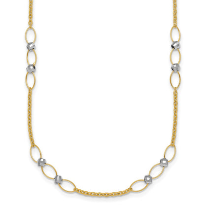 14K Two-Tone Gold Two-tone Polished Oval Links and Faceted Beads 18 Inch Necklace