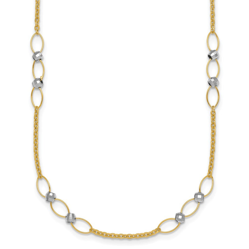 14K Two-Tone Gold Two-tone Polished Oval Links and Faceted Beads 18 Inch Necklace