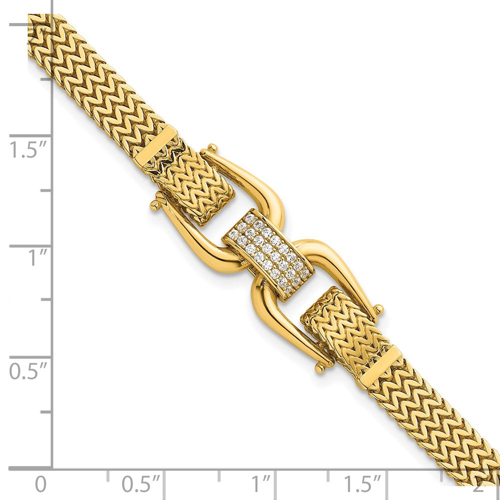 14K Yellow Gold Polished CZ Center Fancy Zig-Zag Link Chain Bracelet