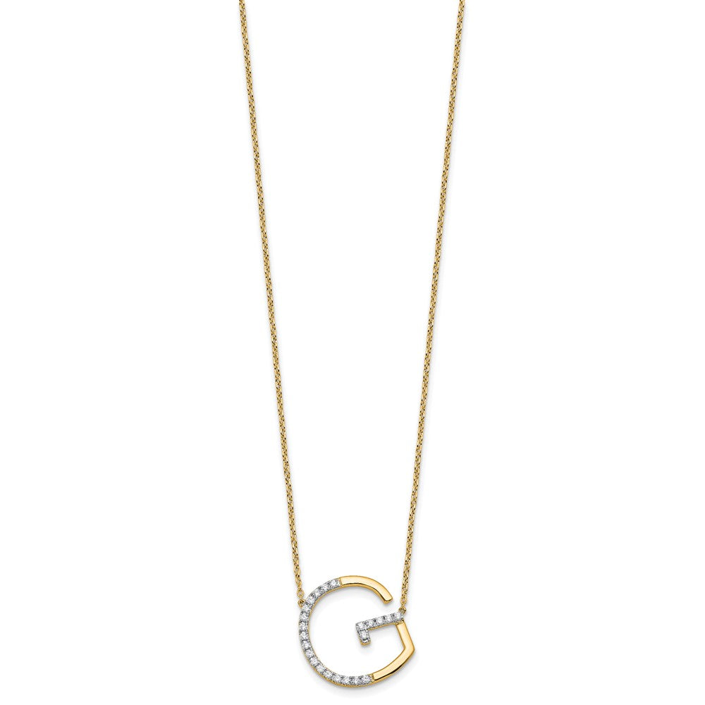 14K Yellow Gold Sideways Diamond Initial G 18 Inch Necklace