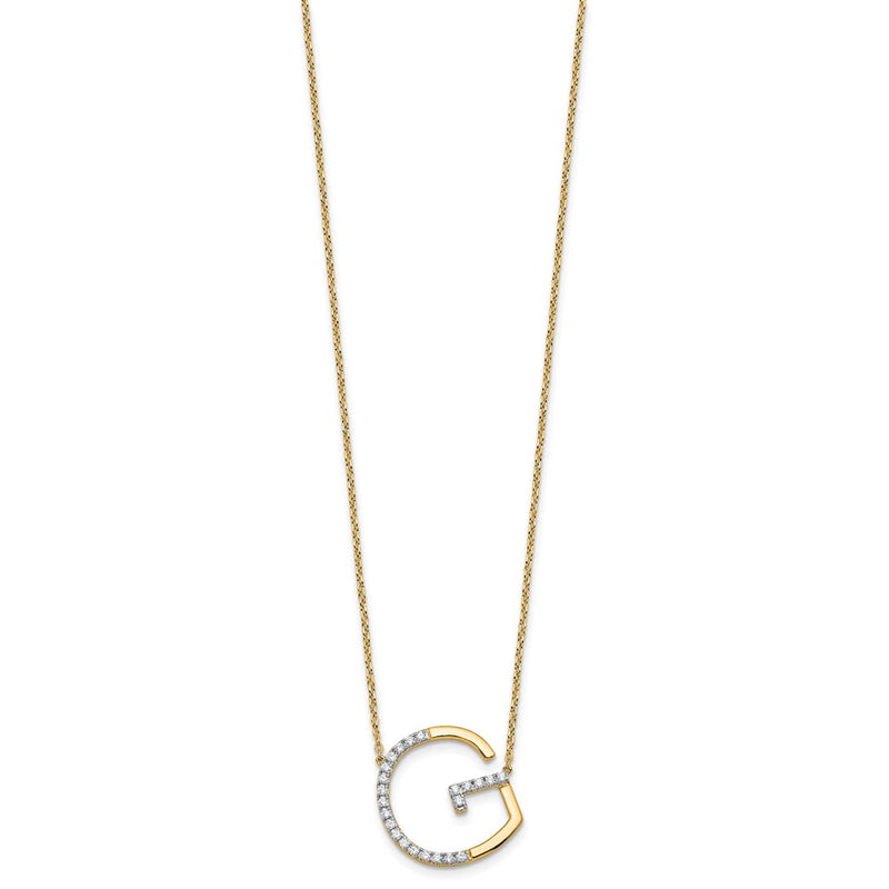 14K Yellow Gold Sideways Diamond Initial G 18 Inch Necklace