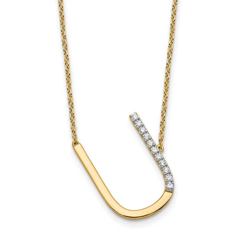 14K Yellow Gold Sideways Diamond Initial U 18 Inch Necklace
