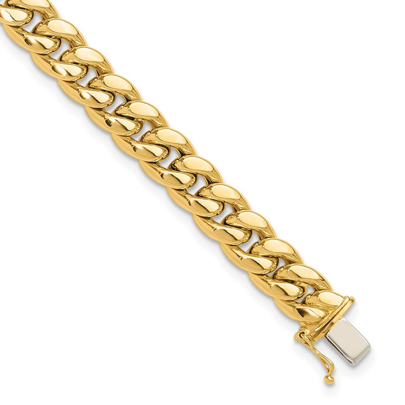 14K Yellow Gold Polished 8.9mm Curb Link 9 Inch Mens Bracelet