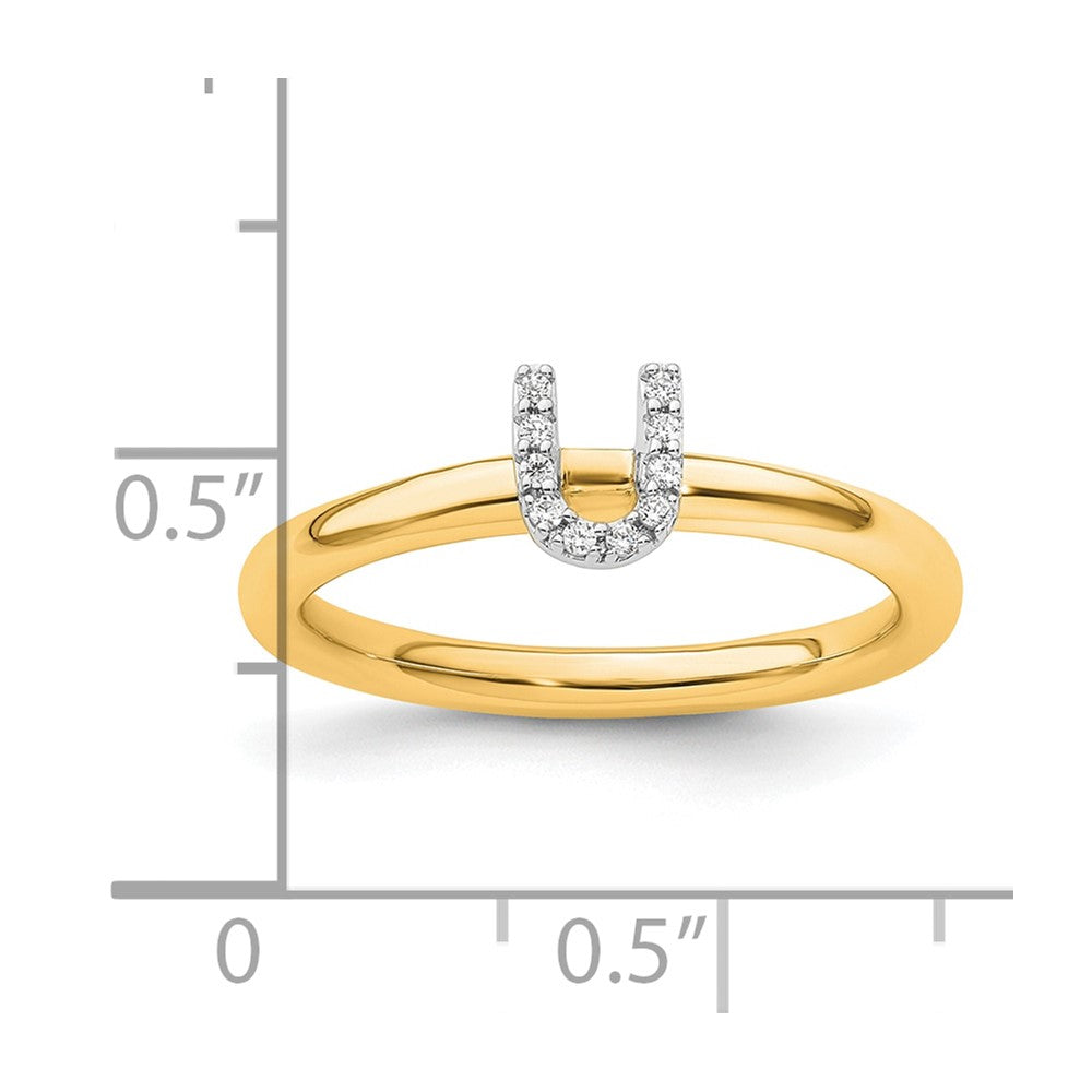 14K Yellow Gold Stackable Diamond Initial U Size 7 Ring