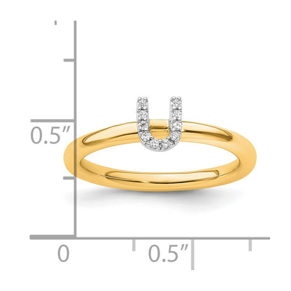 14K Yellow Gold Stackable Diamond Initial U Size 7 Ring