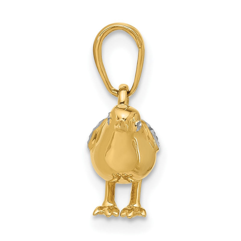 14K Yellow Gold and Rhodium Diamond-cut 3-D Bird Pendant
