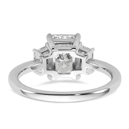 14K White Gold 2 carat Lab Grown Diamond VS+ F+ Radiant and Trapezoid Complete Three Stone Engagement Ring