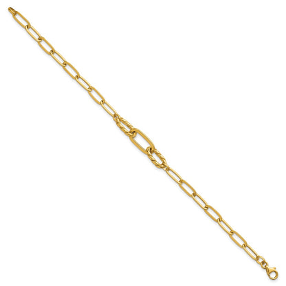 14K Yellow Gold Polished Fancy Oval and Twisted Link 7.5 Inch Paperclip Bracelet