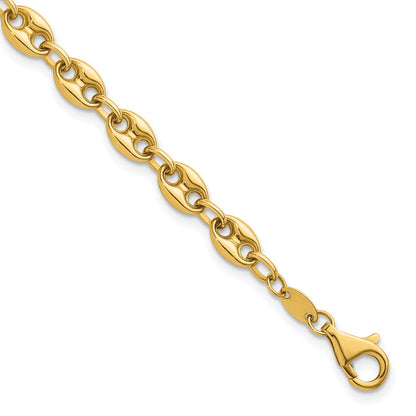 14K Yellow Gold Polished 5.6mm Puffed Anchor/Mariner Link Chain Bracelet