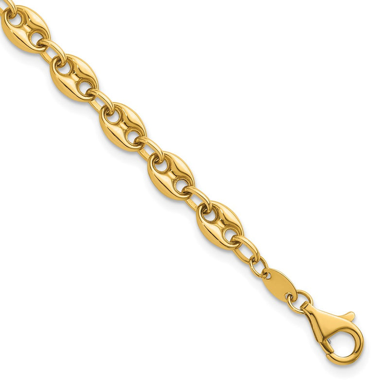 14K Yellow Gold Polished 5.6mm Puffed Anchor/Mariner Link Chain Bracelet