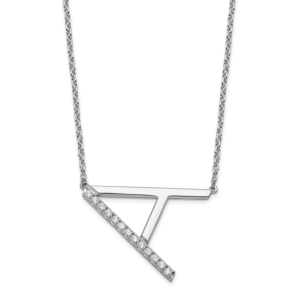 14K White Gold Sideways Diamond Initial A 18 Inch Necklace