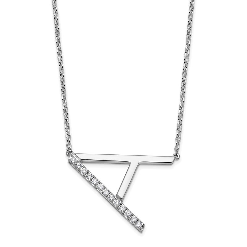 14K White Gold Sideways Diamond Initial A 18 Inch Necklace