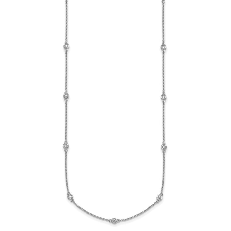 14K White Gold Complete 1/4 carat Bezel-set Diamond and Cable Chain 15-Station 18 Inch Necklace