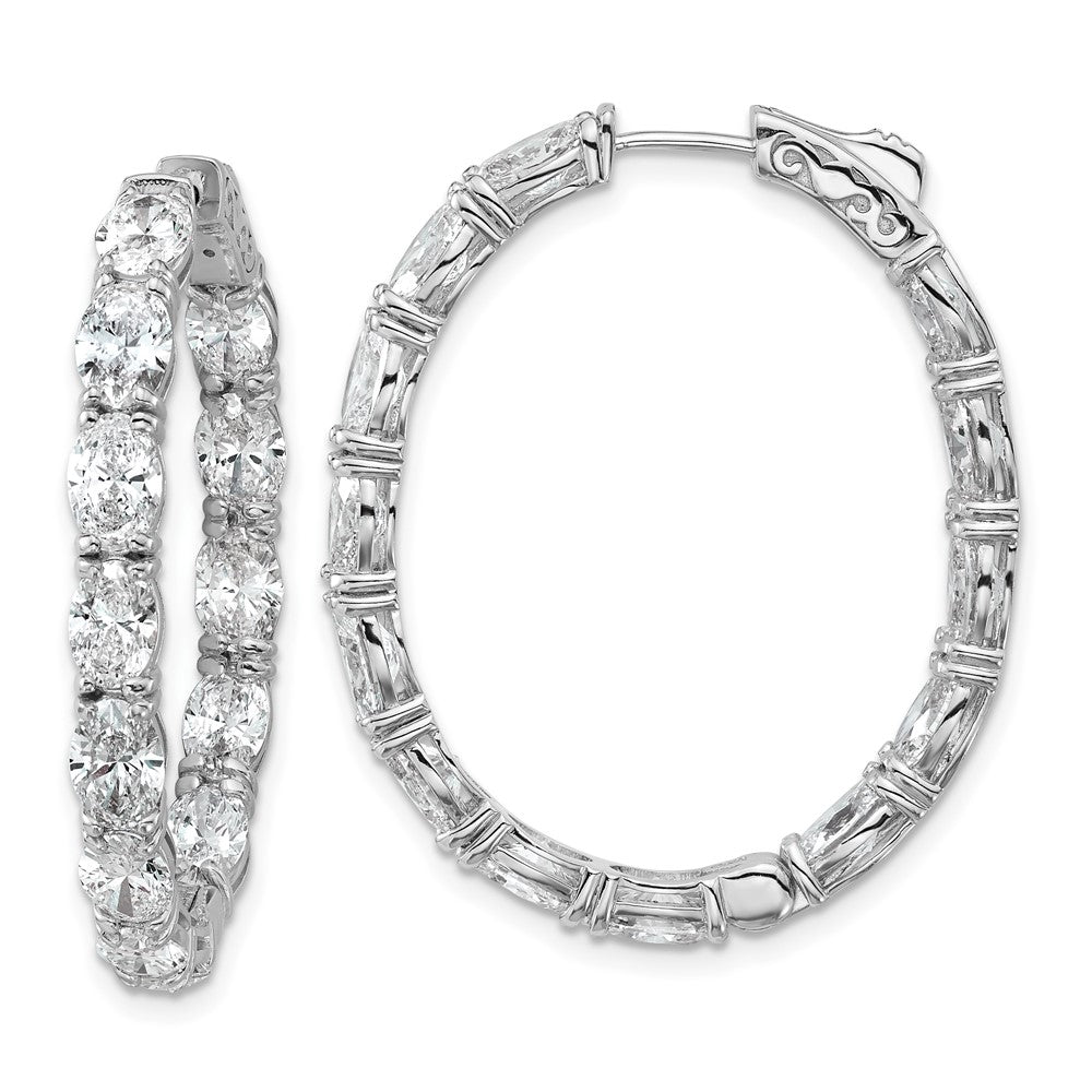 14K White Gold Certified Oval and Round VS DEF Diamond Inside/Outside Hoop Earrings