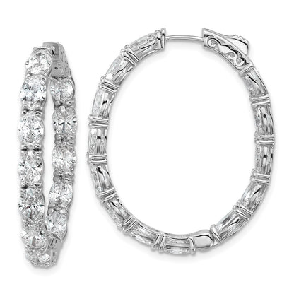 14K White Gold Certified Oval and Round VS DEF Diamond Inside/Outside Hoop Earrings