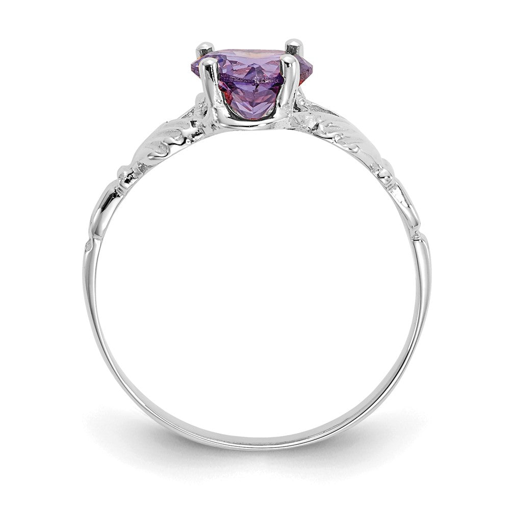 14K White Gold February CZ Heart Birthstone Claddagh Ring