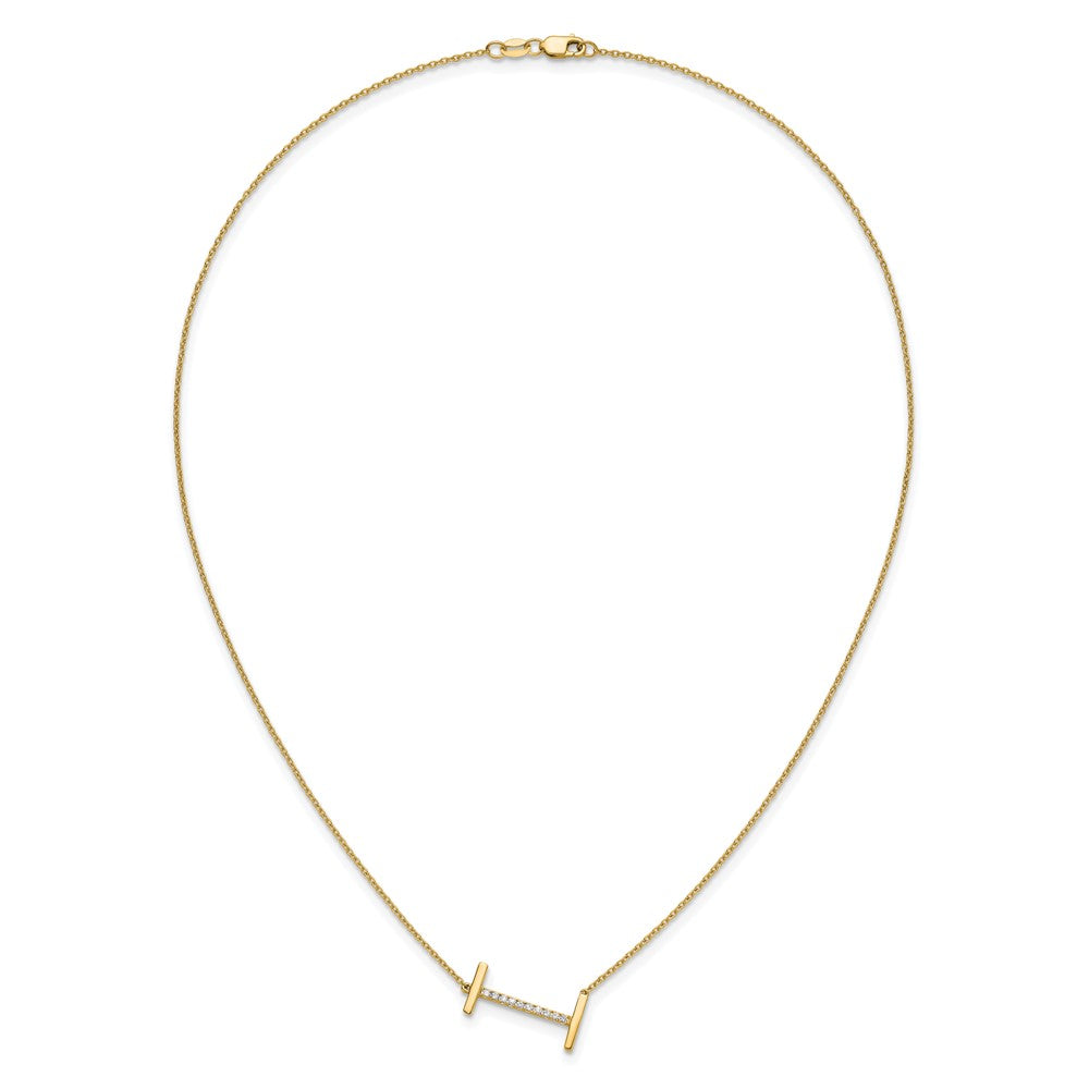 14K Yellow Gold Sideways Diamond Initial I 18 Inch Necklace