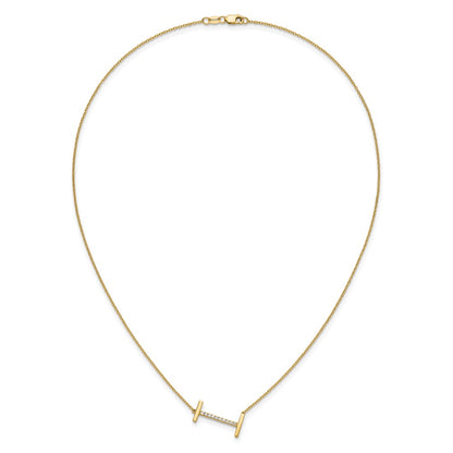 14K Yellow Gold Sideways Diamond Initial I 18 Inch Necklace