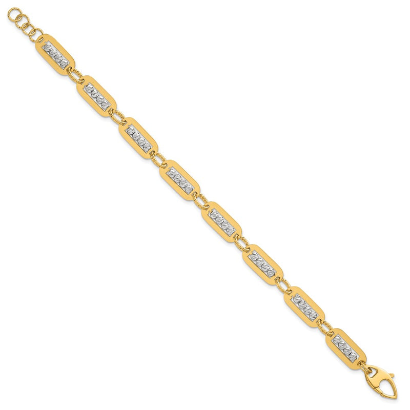14K Two-Tone Gold Polished Diamond-cut Bead Chain Bracelet Plus Extender