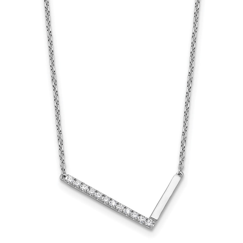 14K White Gold Sideways Diamond Initial L 18 Inch Necklace