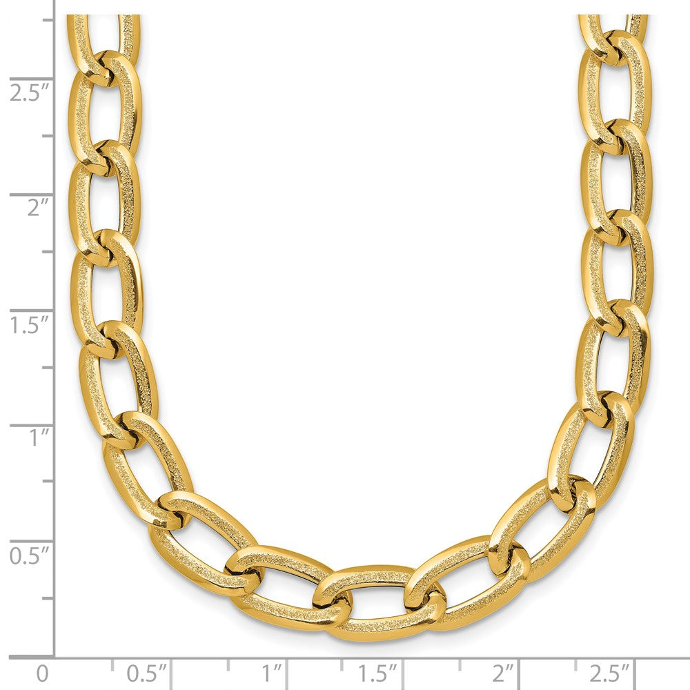 14K Yellow Gold Polished And Textured 8mm Long Curb Link 18 Inch Necklace