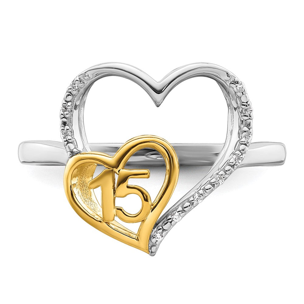 14K Two-Tone Gold Two-tone Polished Diamond Quinceanera Heart Ring