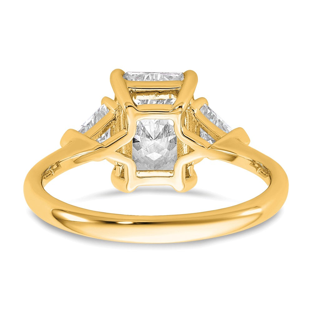 14K Yellow Gold 2 1/2 carat Certified Lab Grown Diamond VS+ F+ Radiant and Triangle Complete Three Stone Engagement Ring