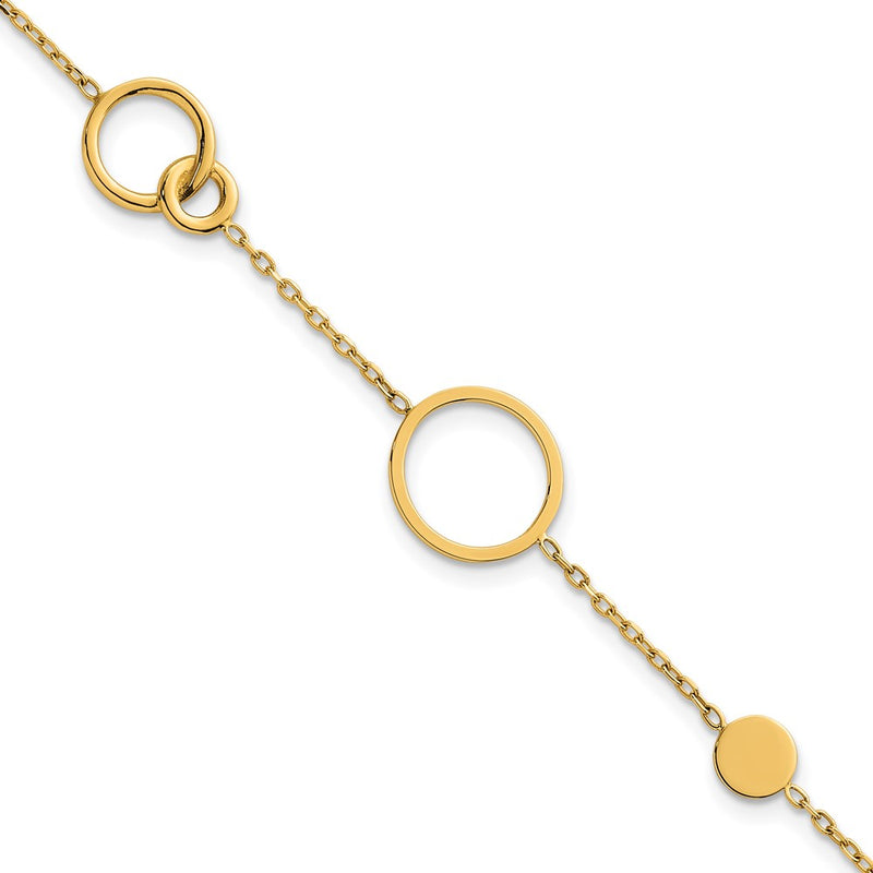 14K Yellow Gold Polished Circle and Chain Pattern 7.25 Inch Bracelet Plus 0.5 Inch Extender