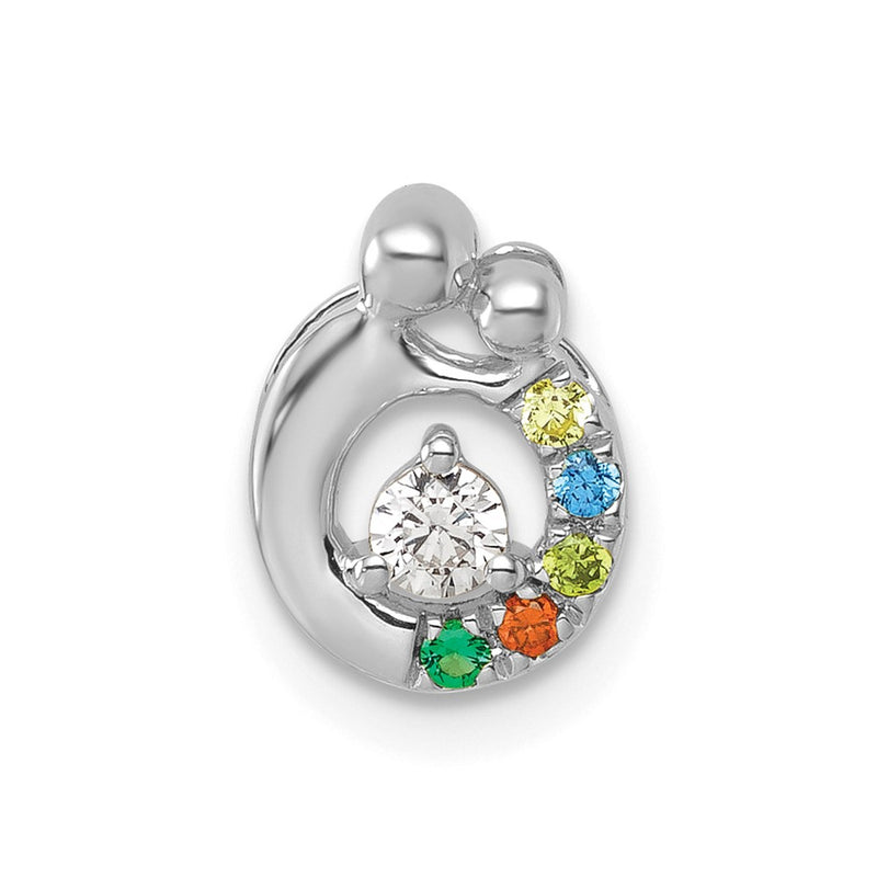 14K White Gold 5 Synthetic Birthstone and Dia. Mother/Child Chain Slide