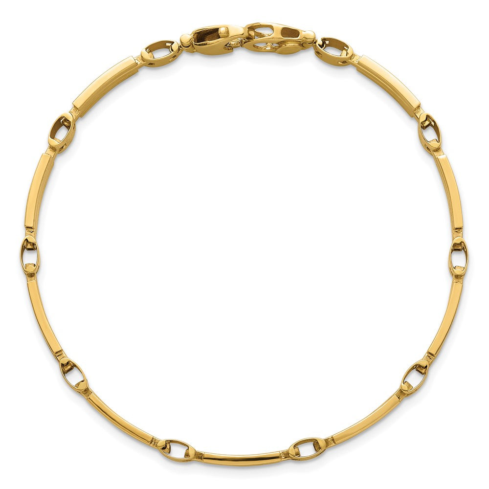 14K Yellow Gold Polished and Brushed 5mm Fancy Bar Link 8 Inch Bracelet
