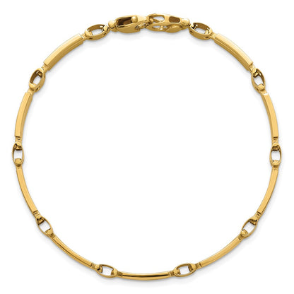 14K Yellow Gold Polished and Brushed 5mm Fancy Bar Link 8 Inch Bracelet