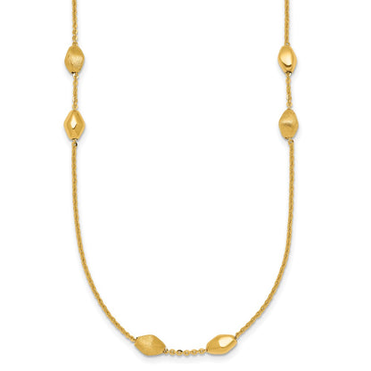 14K Yellow Gold Polished and Brushed Oval Beaded 5-Station 24 Inch Necklace