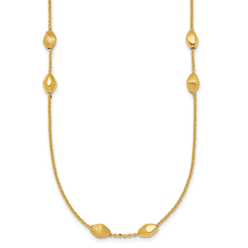14K Yellow Gold Polished and Brushed Oval Beaded 5-Station 24 Inch Necklace