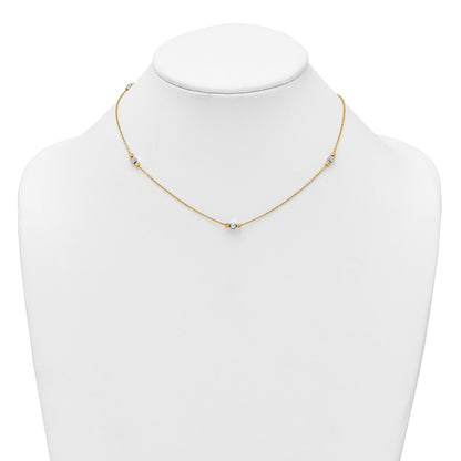 14K Two-Tone Gold Polished Diamond-cut and Square Bead 5-Station 16 Inch Necklace Plus 2 Inch Extender
