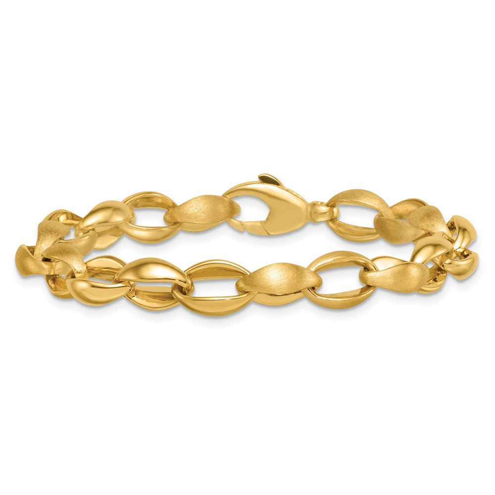 14K Yellow Gold Polished And Brushed 8.1mm Fancy Oval Cable Link 7.25 Inch Bracelet